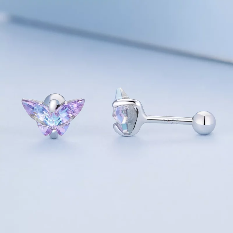 (imagen para) Pendientes de tuerca con hilos de mariposa al estilo Pandora - BSE797 - Ver 3