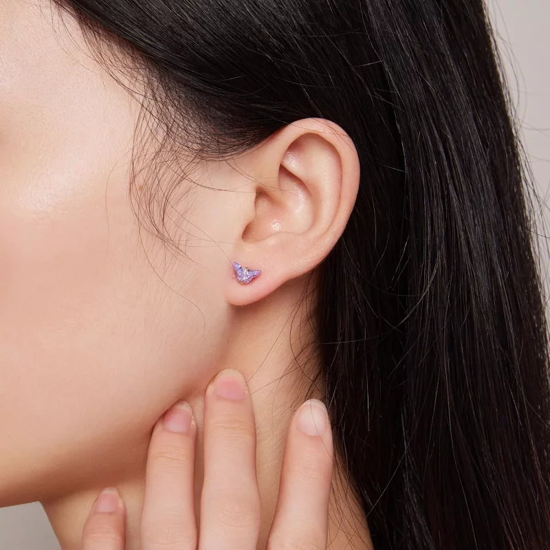 (imagen para) Pendientes de tuerca con hilos de mariposa al estilo Pandora - BSE797 - Ver 6