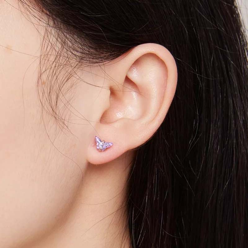 (imagen para) Pendientes de tuerca con hilos de mariposa al estilo Pandora - BSE797 - Ver 7
