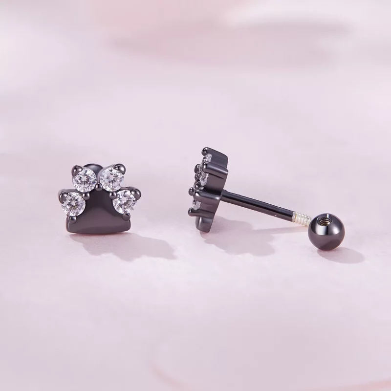 (imagen para) Pendientes de Tuerca Estilo Pandora con Huellas de Perro Negras - SCE1575 - Ver 7