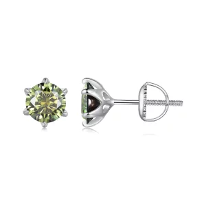 Pendientes estilo Pandora con esmeraldas sintéticas Moissanite - MSE025-LGN (imagen para) Pendientes estilo Pandora con esmeraldas sintéticas Moissanite - MSE025-LGN