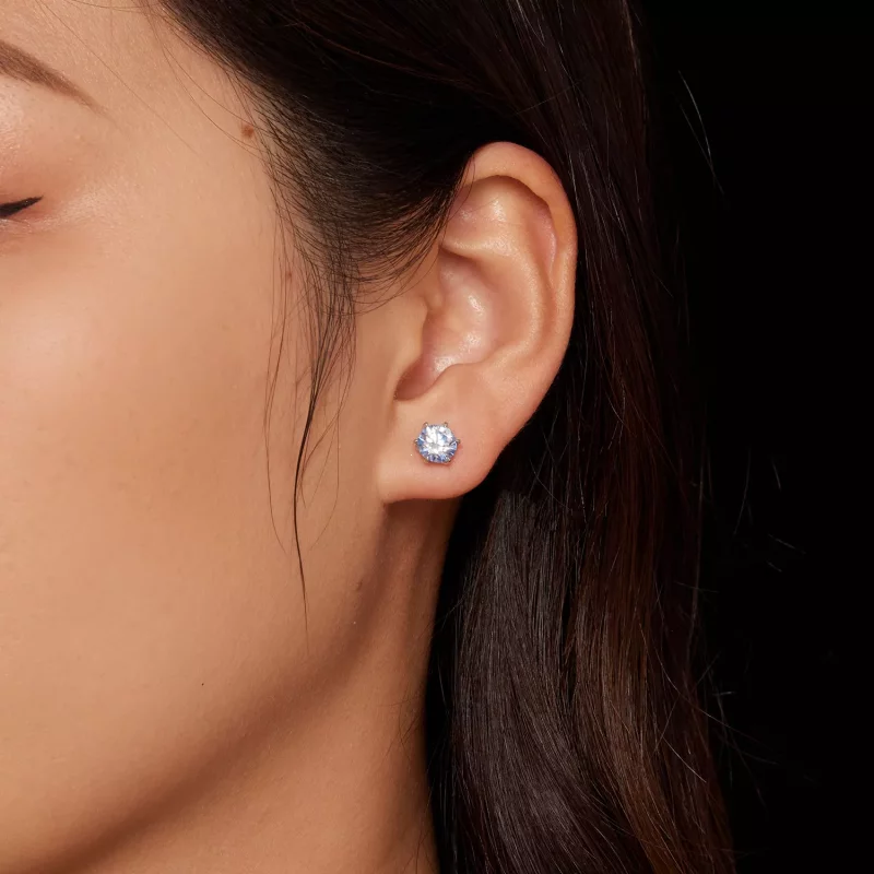 (imagen para) Pendientes estilo Pandora con moissanita y aguamarina - MSE025-LLB - Ver 3