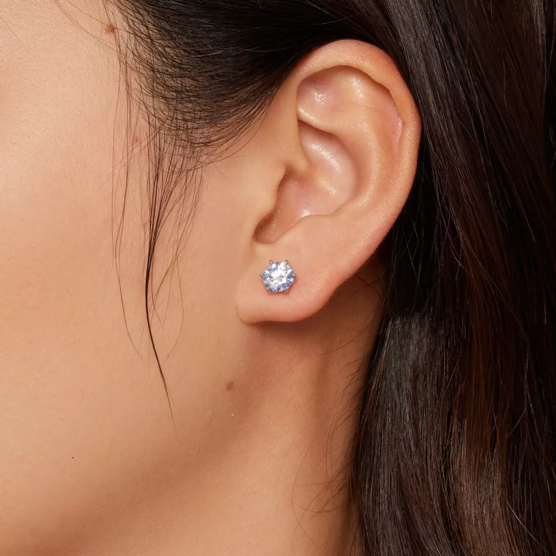 (imagen para) Pendientes estilo Pandora con moissanita y aguamarina - MSE025-LLB - Ver 4