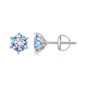 Pendientes estilo Pandora con moissanita y aguamarina - MSE025-LLB (imagen para) Pendientes estilo Pandora con moissanita y aguamarina - MSE025-LLB