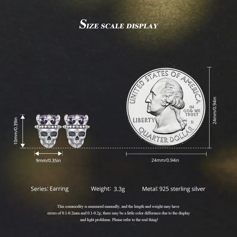 (imagen para) Pendientes estilo Pandora Skeleton King Studs - BSE892 - Ver 7