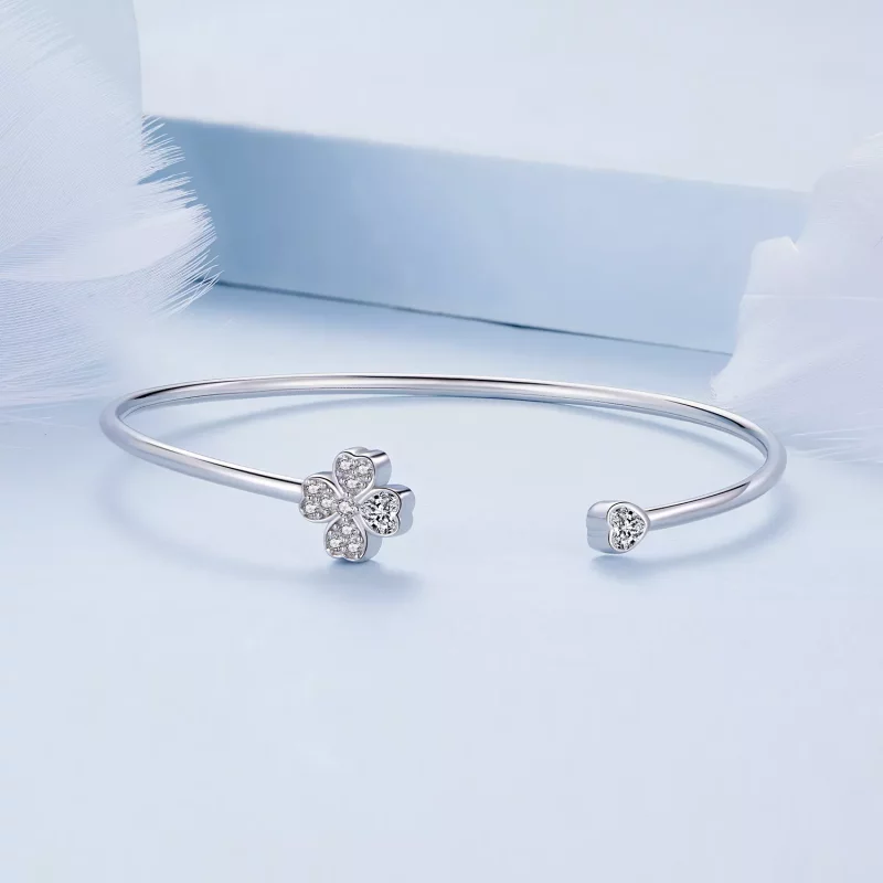(imagen para) Pulsera abierta de trébol de cuatro hojas estilo Pandora - BSB134 - Ver 3