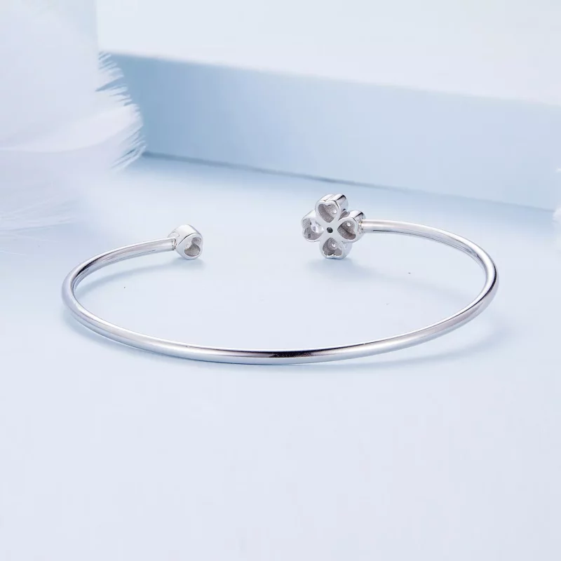 (imagen para) Pulsera abierta de trébol de cuatro hojas estilo Pandora - BSB134 - Ver 4
