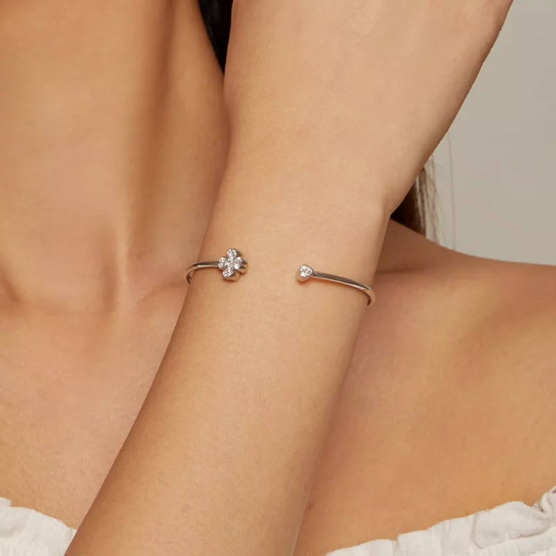 (imagen para) Pulsera abierta de trébol de cuatro hojas estilo Pandora - BSB134 - Ver 5