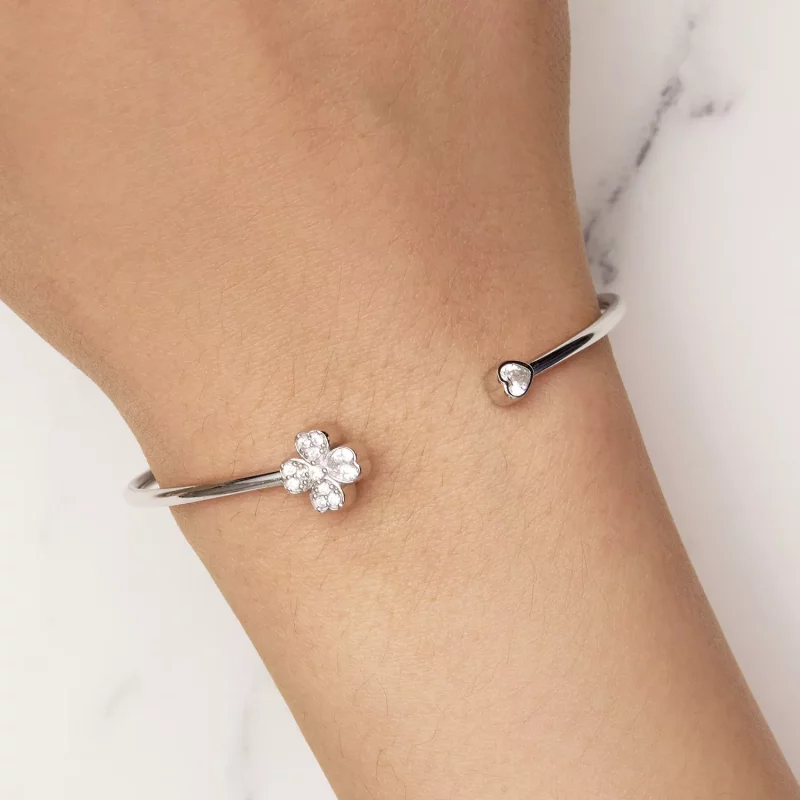 (imagen para) Pulsera abierta de trébol de cuatro hojas estilo Pandora - BSB134 - Ver 6