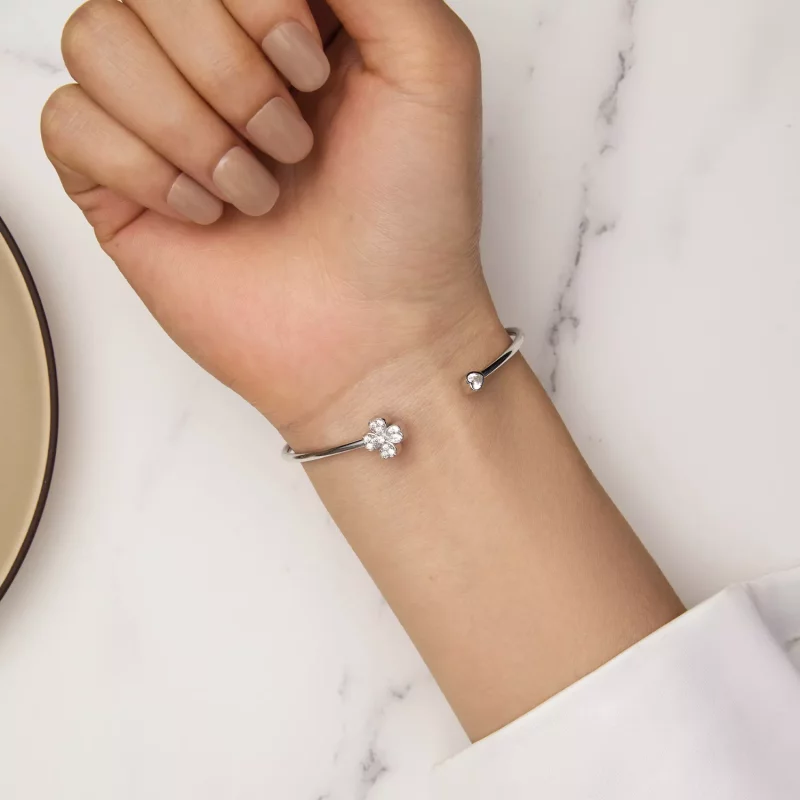 (imagen para) Pulsera abierta de trébol de cuatro hojas estilo Pandora - BSB134 - Ver 7