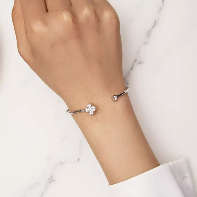 (imagen para) Pulsera abierta de trébol de cuatro hojas estilo Pandora - BSB134 - Ver 8