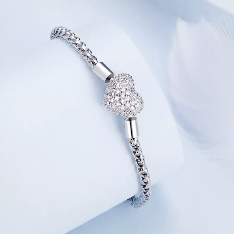 (imagen para) Pulsera de cadena brillante en forma de corazón al estilo Pandora - BSB133 - Ver 2