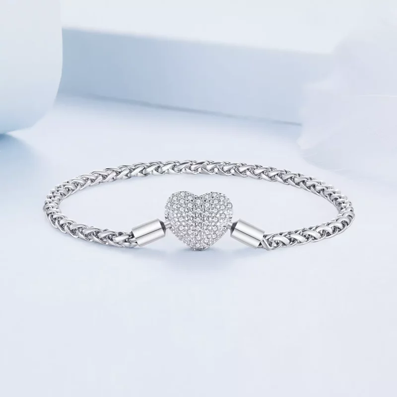 (imagen para) Pulsera de cadena brillante en forma de corazón al estilo Pandora - BSB133 - Ver 3