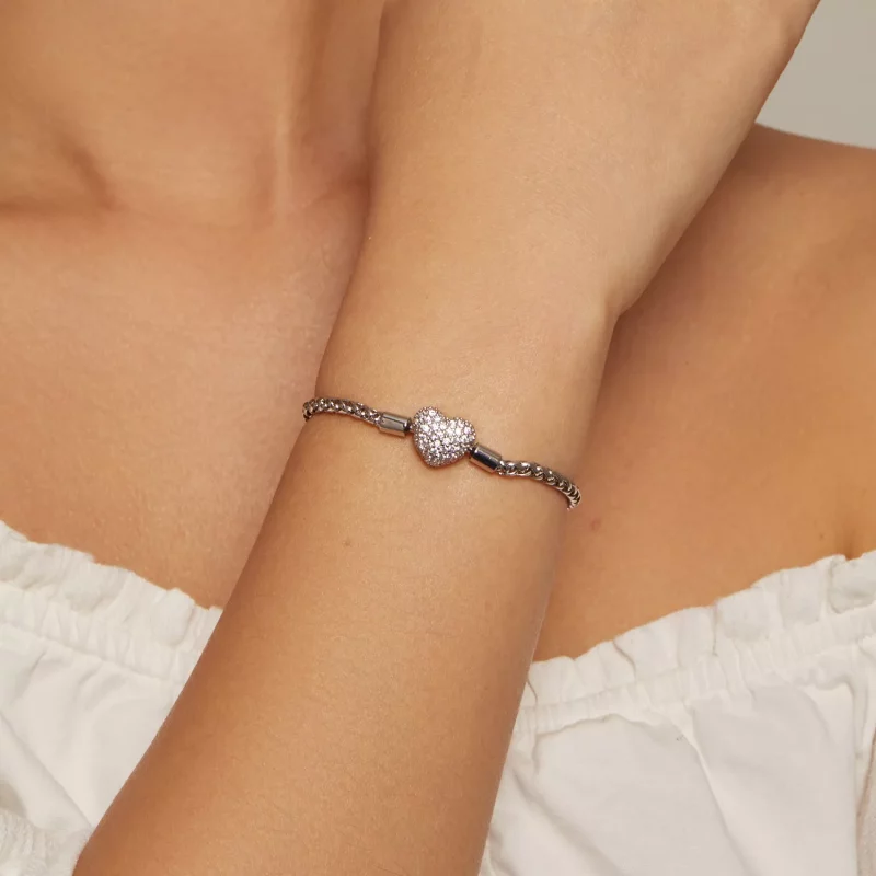 (imagen para) Pulsera de cadena brillante en forma de corazón al estilo Pandora - BSB133 - Ver 4