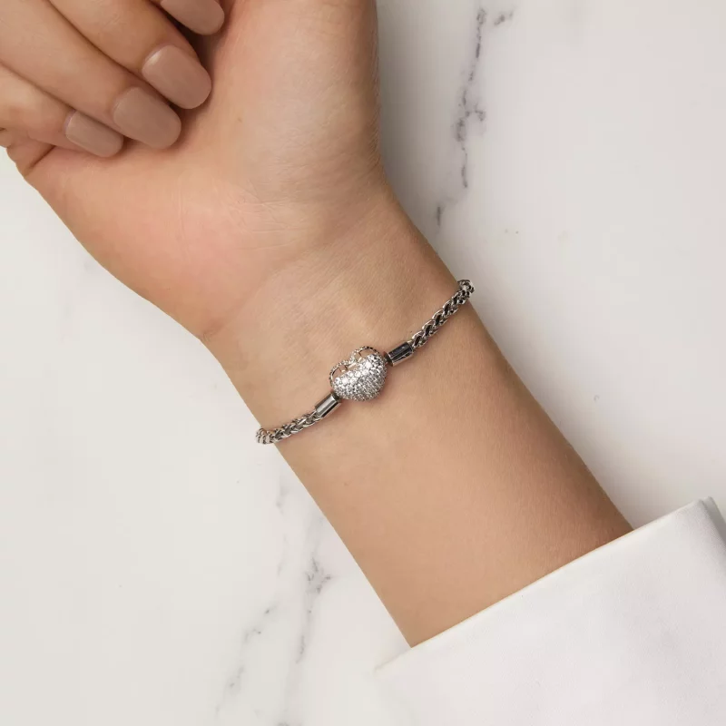 (imagen para) Pulsera de cadena brillante en forma de corazón al estilo Pandora - BSB133 - Ver 6
