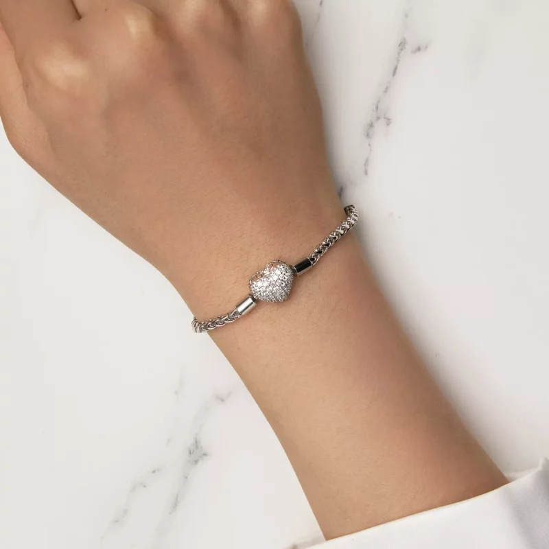 (imagen para) Pulsera de cadena brillante en forma de corazón al estilo Pandora - BSB133 - Ver 7