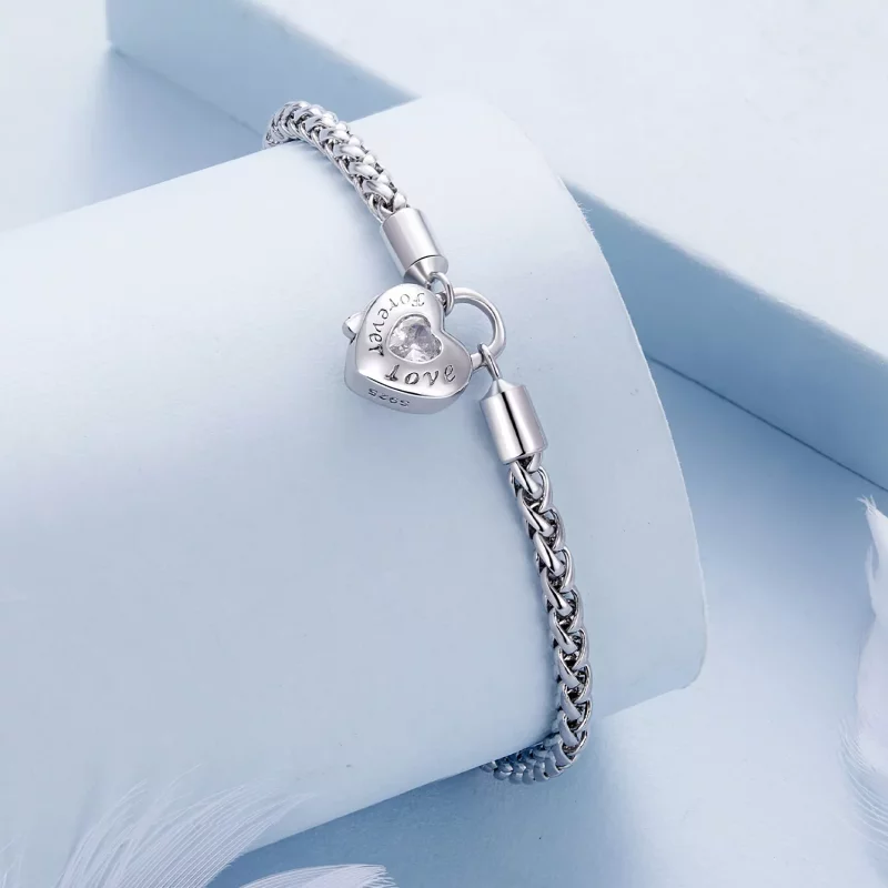 (imagen para) Pulsera de cadena básica con candado en forma de corazón estilo Pandora - BSB147 - Ver 2