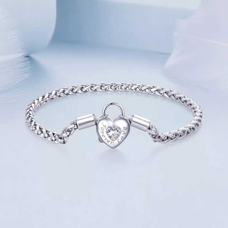 (imagen para) Pulsera de cadena básica con candado en forma de corazón estilo Pandora - BSB147 - Ver 3