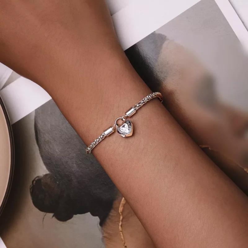 (imagen para) Pulsera de cadena básica con candado en forma de corazón estilo Pandora - BSB147 - Ver 4