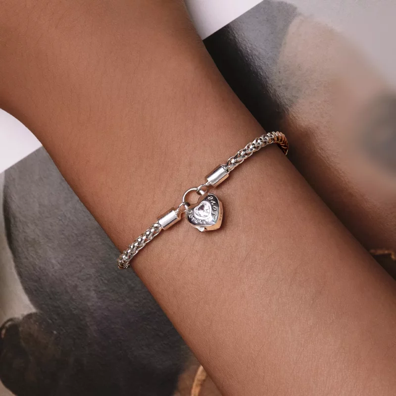 (imagen para) Pulsera de cadena básica con candado en forma de corazón estilo Pandora - BSB147 - Ver 5