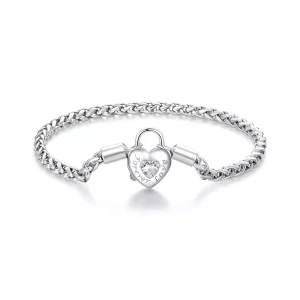 (imagen para) Pulsera de cadena básica con candado en forma de corazón estilo Pandora - BSB147
