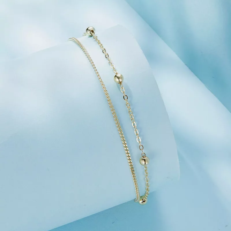 (imagen para) Pulsera de cadena con cuentas doradas al estilo Pandora - SCB131-B - Ver 2