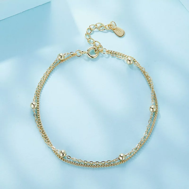 (imagen para) Pulsera de cadena con cuentas doradas al estilo Pandora - SCB131-B - Ver 3