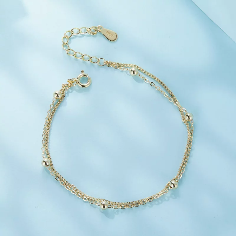(imagen para) Pulsera de cadena con cuentas doradas al estilo Pandora - SCB131-B - Ver 4
