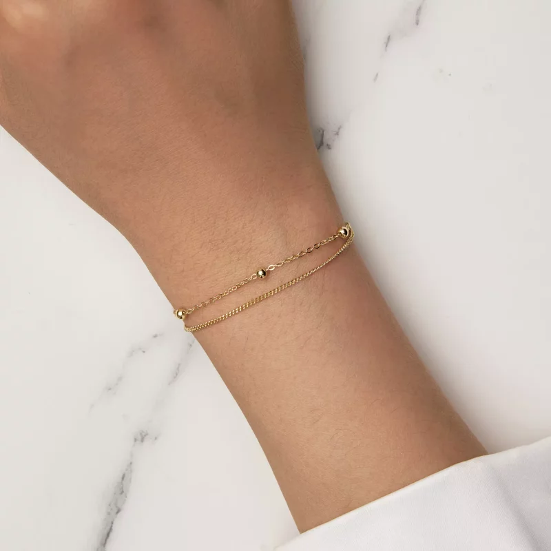 (imagen para) Pulsera de cadena con cuentas doradas al estilo Pandora - SCB131-B - Ver 6