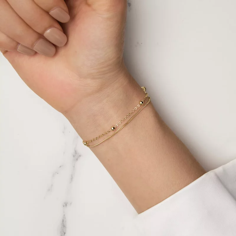 (imagen para) Pulsera de cadena con cuentas doradas al estilo Pandora - SCB131-B - Ver 7