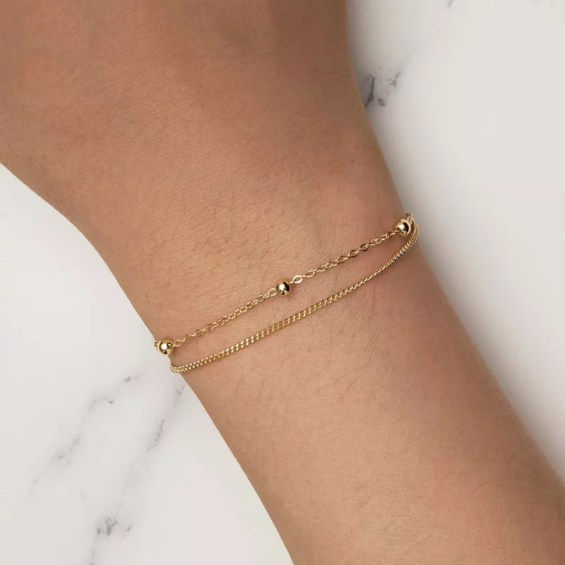 (imagen para) Pulsera de cadena con cuentas doradas al estilo Pandora - SCB131-B - Ver 8