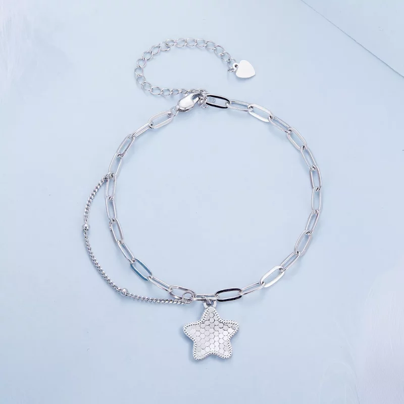 (imagen para) Pulsera de cadena con estrella brillante estilo Pandora - BSB137 - Ver 2
