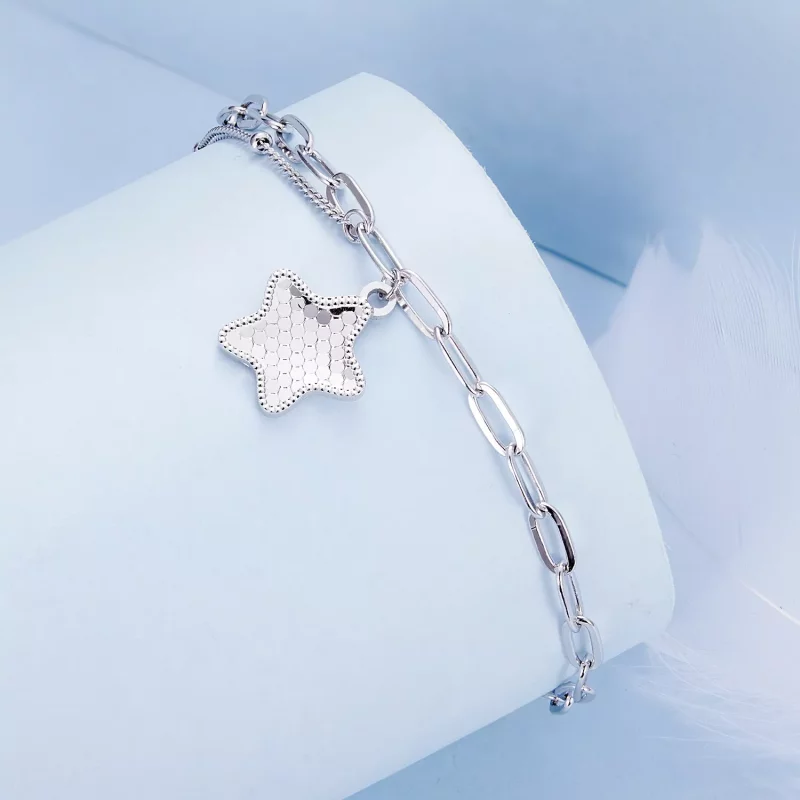(imagen para) Pulsera de cadena con estrella brillante estilo Pandora - BSB137 - Ver 3