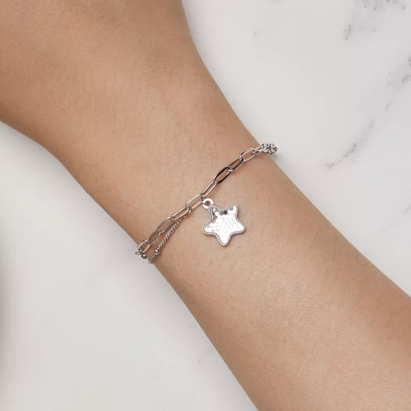 (imagen para) Pulsera de cadena con estrella brillante estilo Pandora - BSB137 - Ver 5