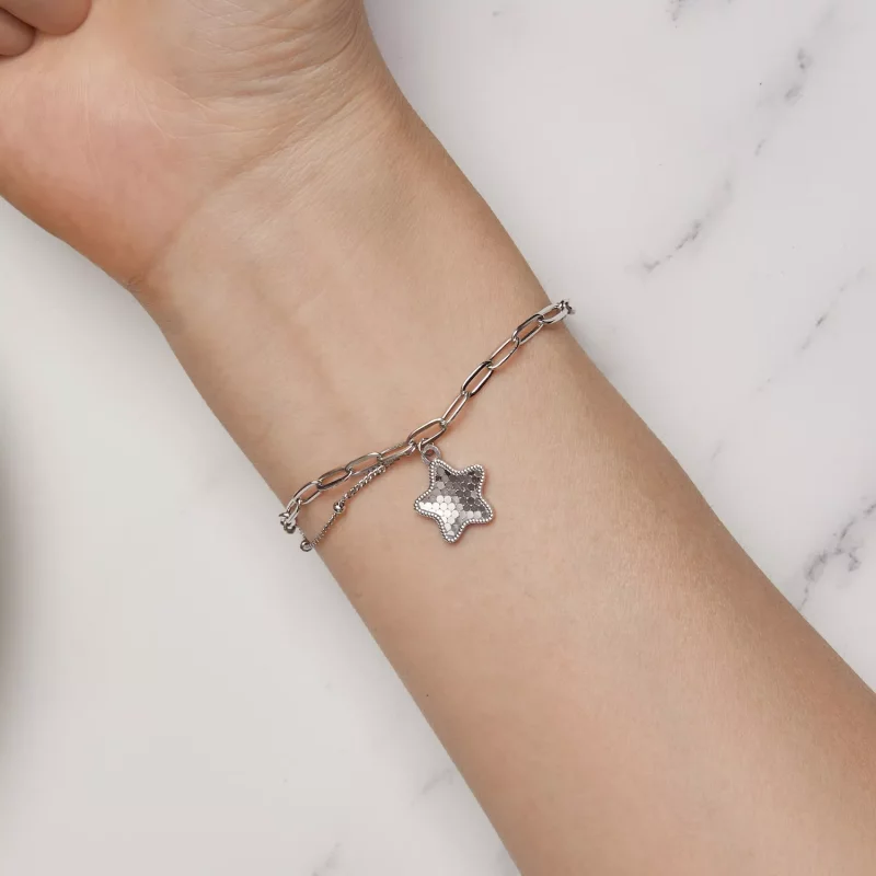 (imagen para) Pulsera de cadena con estrella brillante estilo Pandora - BSB137 - Ver 6