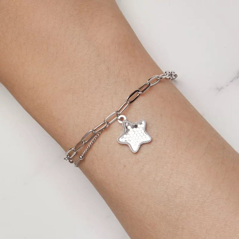 (imagen para) Pulsera de cadena con estrella brillante estilo Pandora - BSB137 - Ver 7