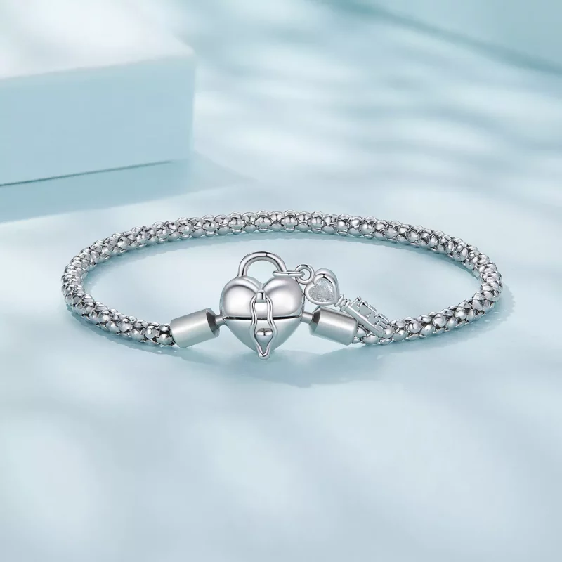 (imagen para) Pulsera de cadena con llavero en forma de corazón estilo Pandora - SCB259 - Ver 3