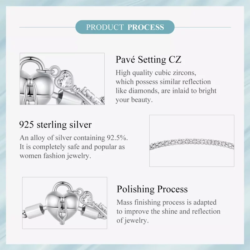 (imagen para) Pulsera de cadena con llavero en forma de corazón estilo Pandora - SCB259 - Ver 6