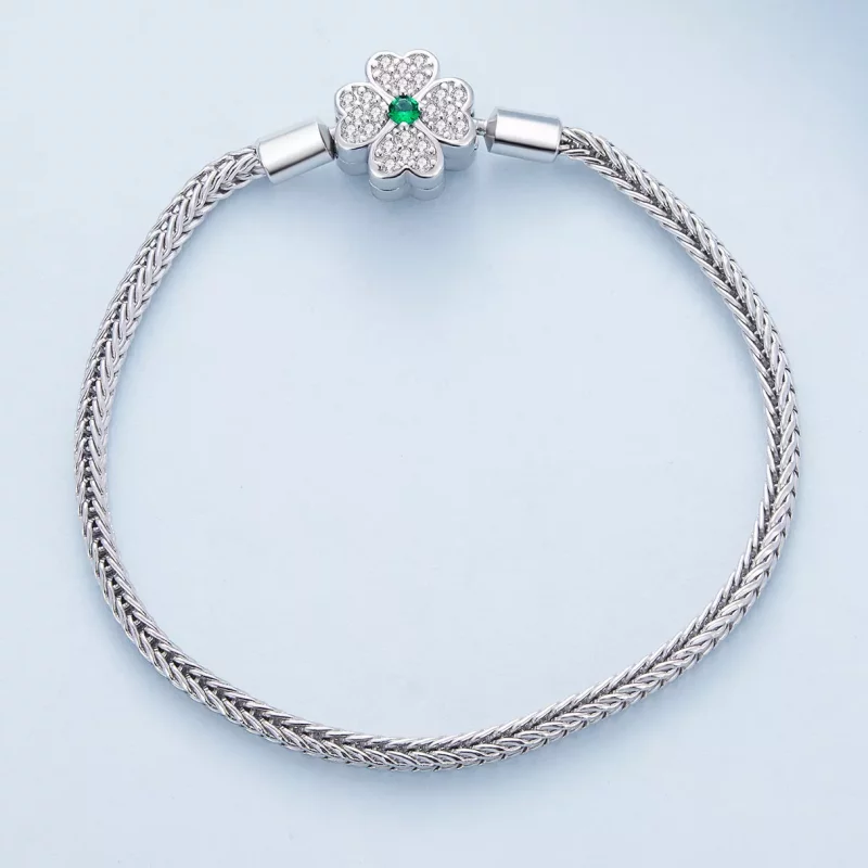 (imagen para) Pulsera de cadena con trébol de cuatro hojas de zirconia verde estilo Pandora - - Ver 3