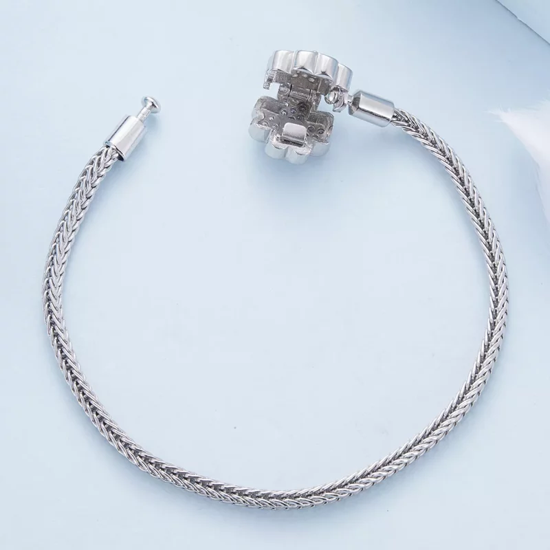 (imagen para) Pulsera de cadena con trébol de cuatro hojas de zirconia verde estilo Pandora - - Ver 4