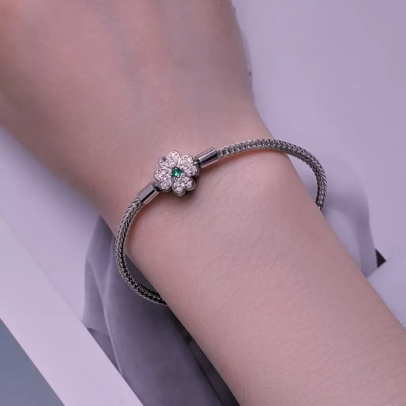 (imagen para) Pulsera de cadena con trébol de cuatro hojas de zirconia verde estilo Pandora - - Ver 5