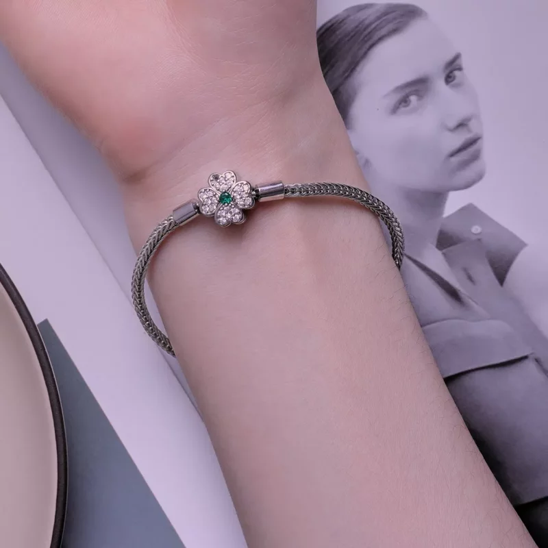 (imagen para) Pulsera de cadena con trébol de cuatro hojas de zirconia verde estilo Pandora - - Ver 6