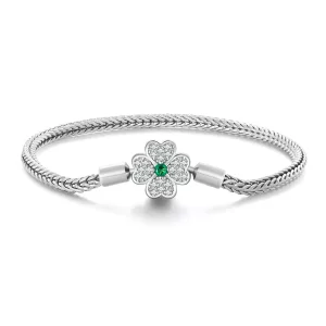 (imagen para) Pulsera de cadena con trébol de cuatro hojas de zirconia verde estilo Pandora - BSB119