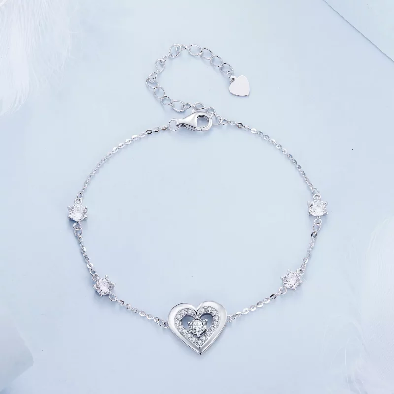 (imagen para) Pulsera de cadena doble con dos corazones brillantes estilo Pandora - BSB136 - Ver 2