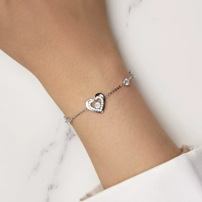 (imagen para) Pulsera de cadena doble con dos corazones brillantes estilo Pandora - BSB136 - Ver 5
