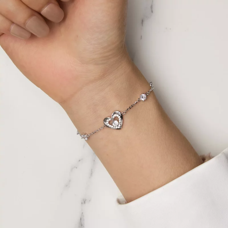 (imagen para) Pulsera de cadena doble con dos corazones brillantes estilo Pandora - BSB136 - Ver 6
