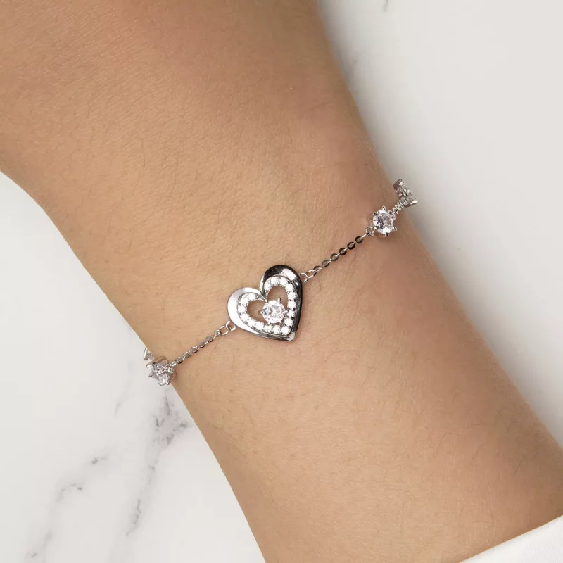 (imagen para) Pulsera de cadena doble con dos corazones brillantes estilo Pandora - BSB136 - Ver 7