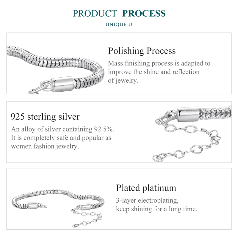 (imagen para) Pulsera de cadena estilo Pandora con cadena de hueso de serpiente - BSB150 - Ver 5