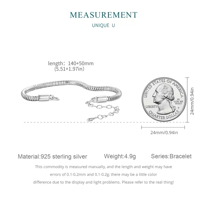 (imagen para) Pulsera de cadena estilo Pandora con cadena de hueso de serpiente - BSB150 - Ver 7