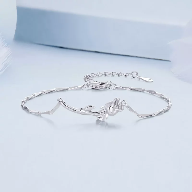 (imagen para) Pulsera de cadena estilo Pandora con dije en forma de rosa - BSB146 - Ver 3